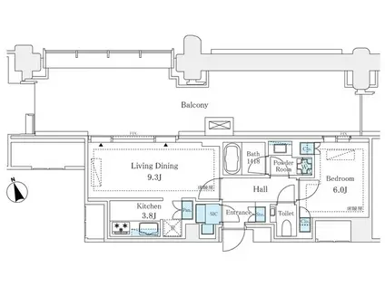 麻布台ヒルズガーデンレジデンス(1LDK/8階)の間取り写真
