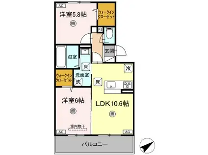 WM新八代 B棟(2LDK/1階)の間取り写真