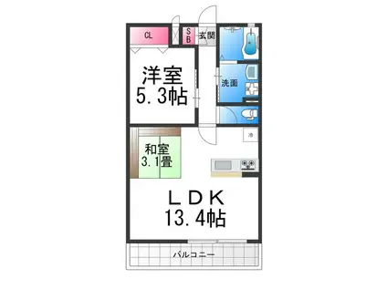 カルム御陵前(1LDK/3階)の間取り写真