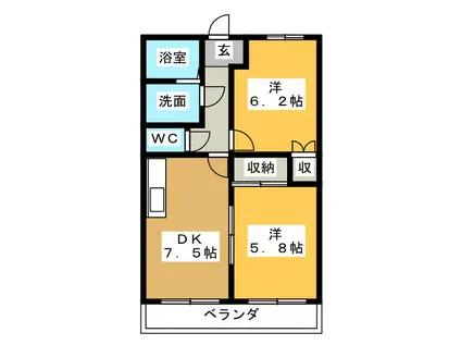 ウィステリアWIND(2DK/2階)の間取り写真