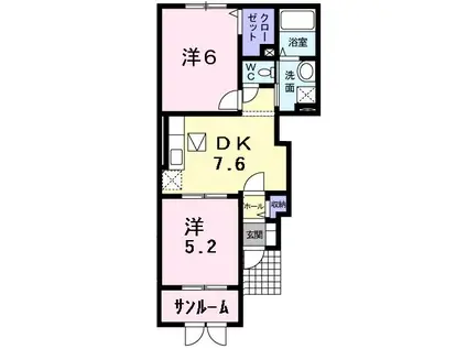 モンセラ(2DK/1階)の間取り写真