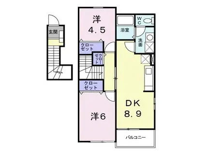 エアリー カーサII(2DK/2階)の間取り写真