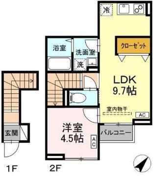 D-ROOM内山V(1LDK/2階)の間取り写真