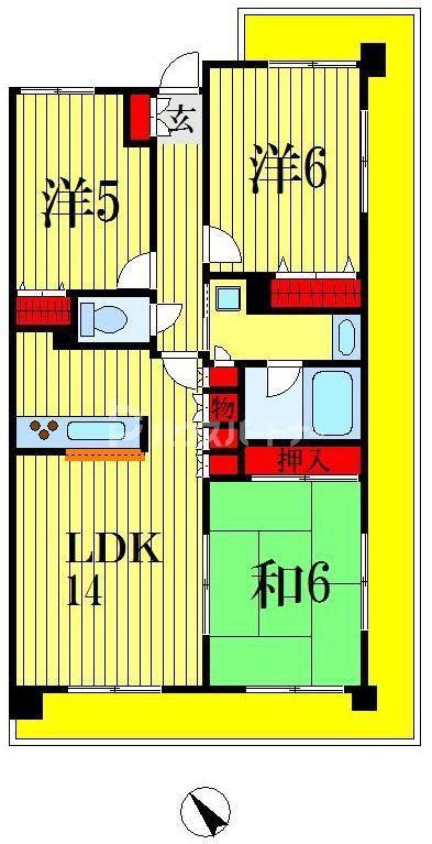 グランダジュール千葉みなと(3LDK/3階)の間取り写真