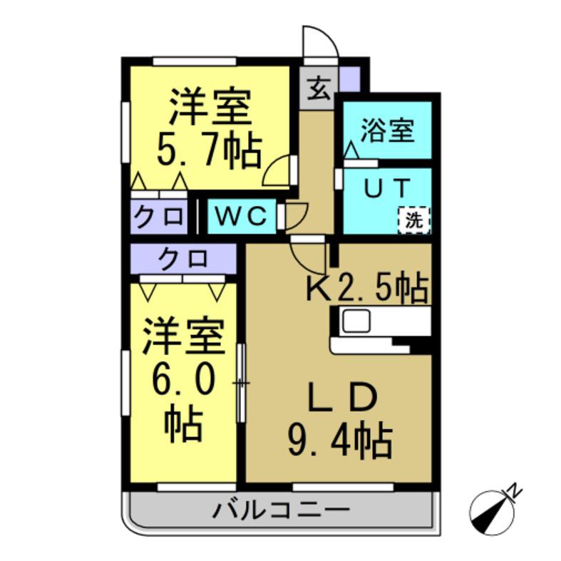 プリミエール山敷230(2LDK/1階)の間取り写真