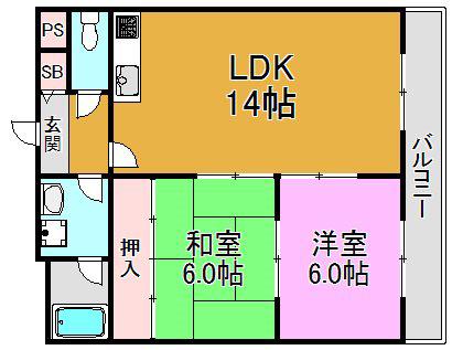 アルブル(2LDK/4階)の間取り写真
