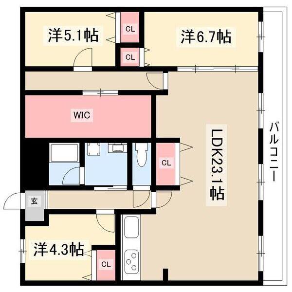 山手アベニュー(3LDK/3階)の間取り写真