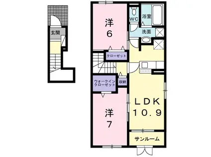 シエン フルール C(2LDK/2階)の間取り写真