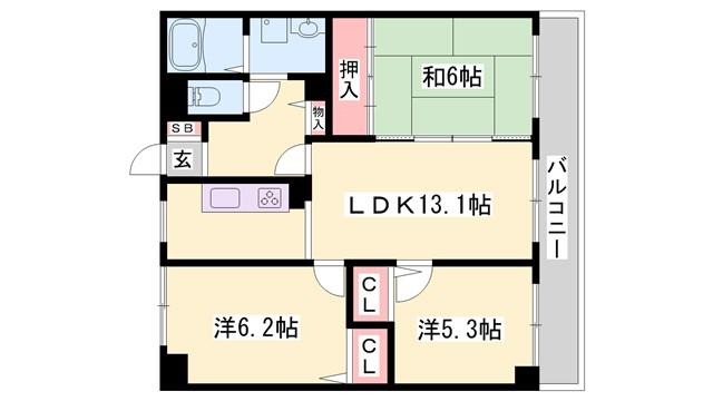 ハッピーライフ・フジ(3LDK/4階)の間取り写真