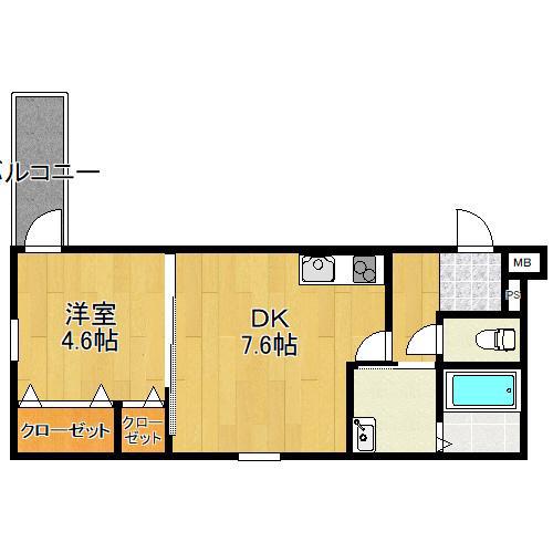 フジパレス湯里Ⅲ番館(1DK/2階)の間取り写真