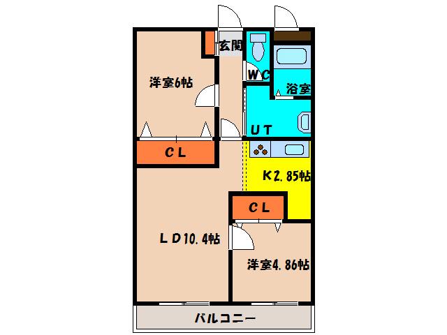 ピュアライフ桔梗(2LDK/2階)の間取り写真
