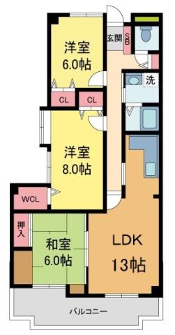 バッハレジデンス西宮上ヶ原(3LDK/6階)の間取り写真