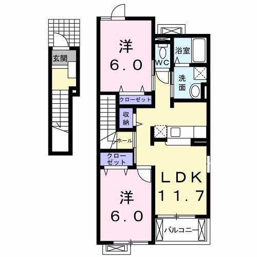 ルネサンスA(2LDK/2階)の間取り写真