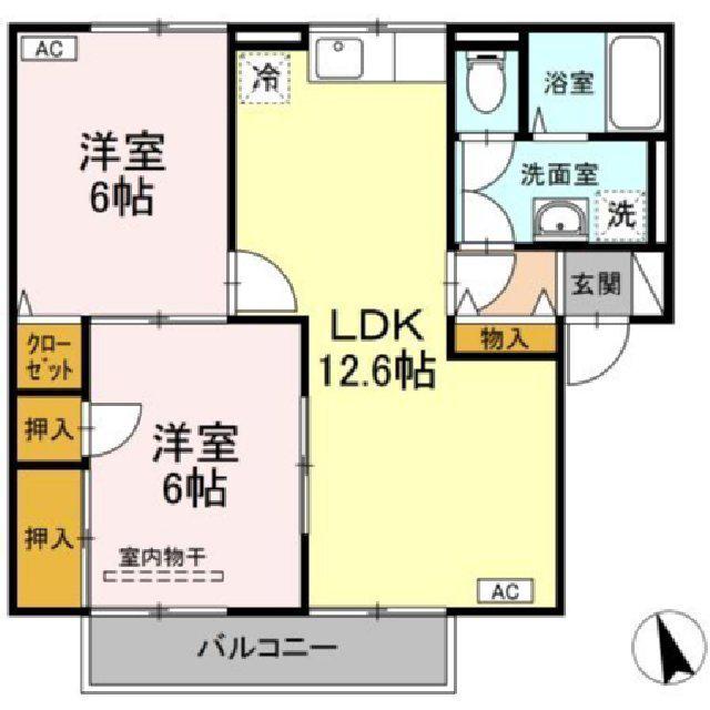 ディアコート A棟(2LDK/1階)の間取り写真