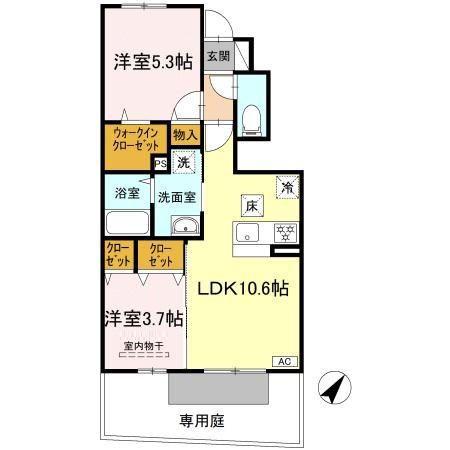 ビューメゾン(2LDK/1階)の間取り写真
