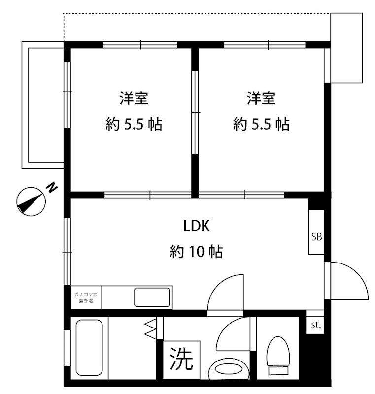 エビヤビル(2LDK/2階)の間取り写真