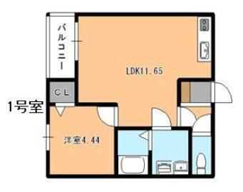アドバンス箱崎東(1LDK/1階)の間取り写真
