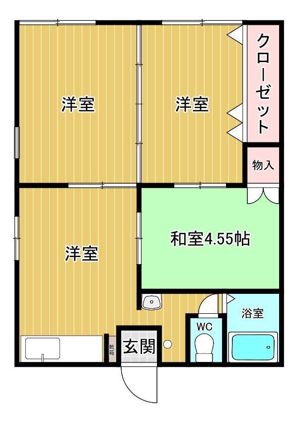 浜崎ガーデンハイツA棟(3DK/2階)の間取り写真