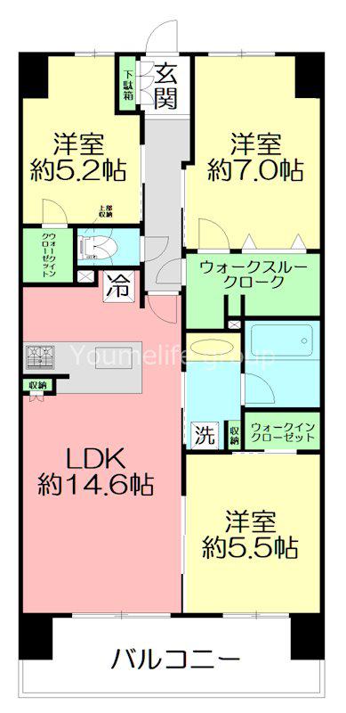サンクレイドル伊勢原レジデンス BLOOM COURTサンクレイドル(3LDK/13階)の間取り写真