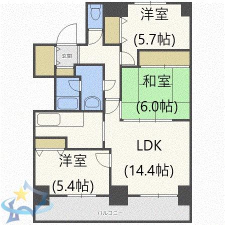 ライオンズマンション札幌スカイタワー(3LDK/11階)の間取り写真