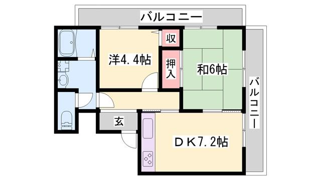 クリーンピア下寺町(2DK/3階)の間取り写真