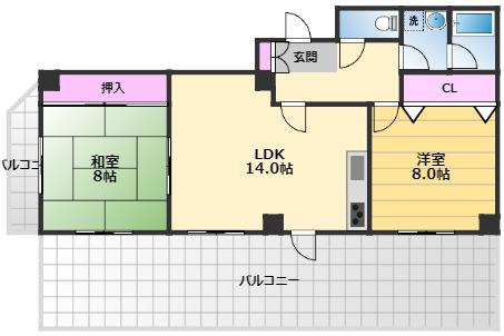 スリーダイレクション岸和田(2LDK/4階)の間取り写真