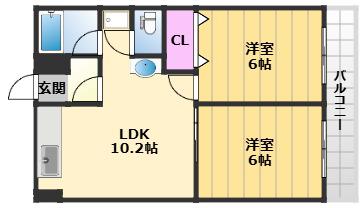 メゾンドタカ(2LDK/4階)の間取り写真