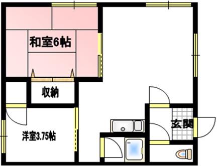 北海道釧路郡釧路町北見団地1丁目50番地 三愛ハイツ(2DK/2階)の間取り写真