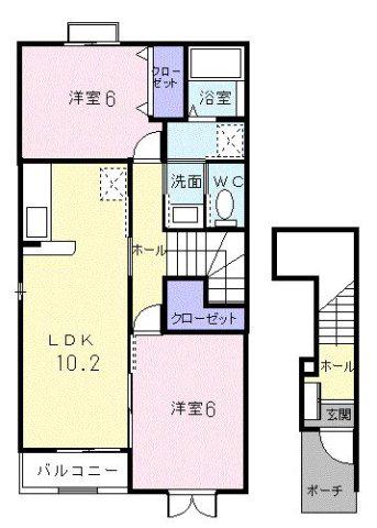 ヌーヴォー三木A(2LDK/2階)の間取り写真