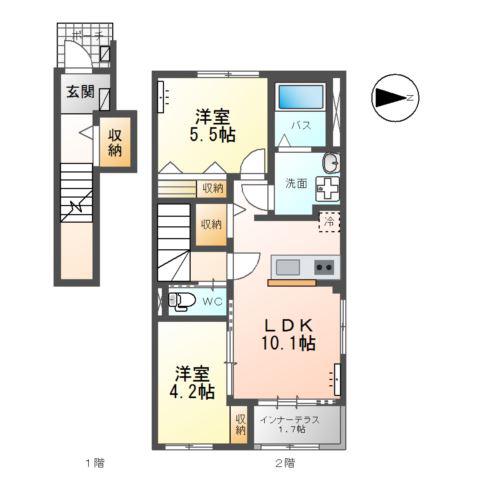 黒岩アパート(2LDK/2階)の間取り写真