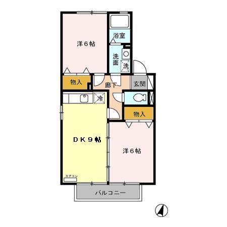 アムール(2DK/2階)の間取り写真
