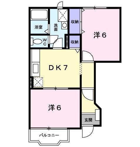 ディモーラB(2DK/1階)の間取り写真