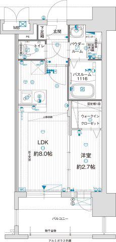 グランフォーレ千早プレミア(1LDK/5階)の間取り写真