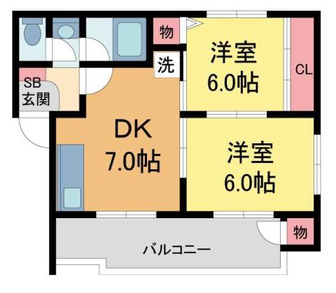ライラックハウス(2DK/3階)の間取り写真