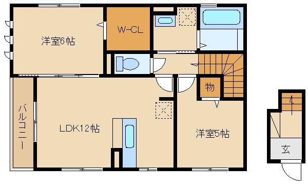 ヴィラ・オルフェーヴル(2LDK/2階)の間取り写真