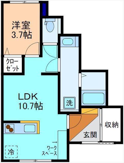 駅西新町一丁目共同(1LDK/1階)の間取り写真