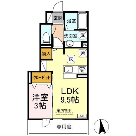 YUMERUII(1LDK/1階)の間取り写真