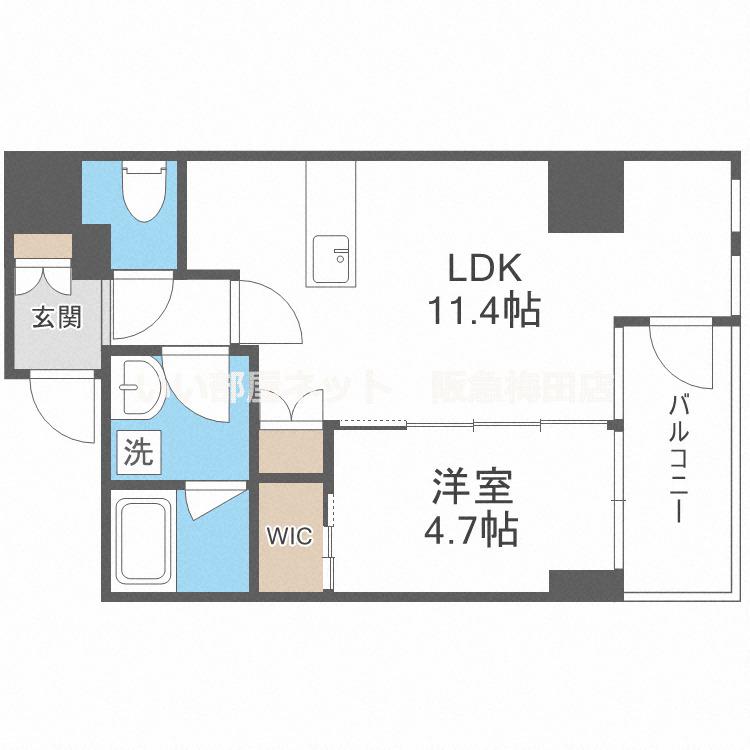 フォルトナート扇町(1LDK/14階)の間取り写真