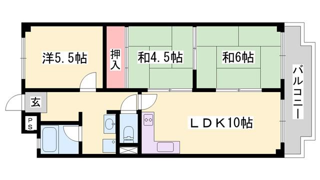 シャトー司(3LDK/5階)の間取り写真
