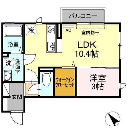 ブルーム ローズ B棟(1LDK/1階)の間取り写真