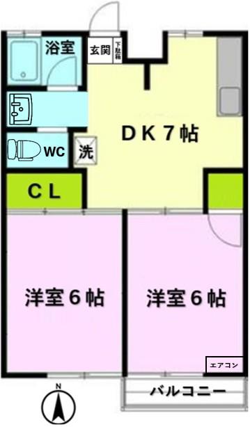 ドエルホーキ A棟(2DK/2階)の間取り写真