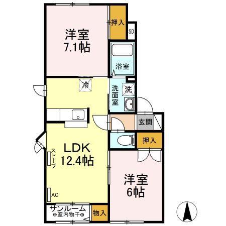 メイユールノヴァA(2LDK/1階)の間取り写真