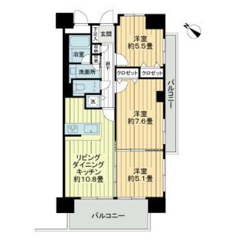 クレール牛田本町(3LDK/6階)の間取り写真