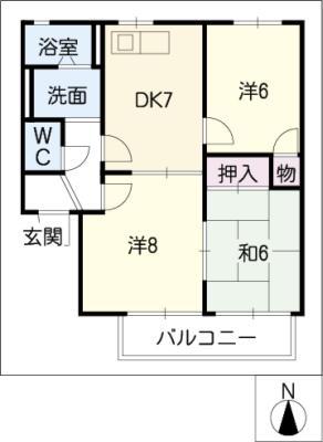 サンハイツ本郷(3DK/1階)の間取り写真