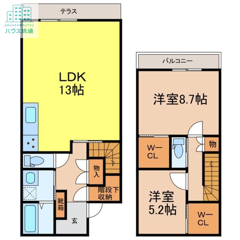GLANZ HEIM喜々津A(2LDK/1階)の間取り写真