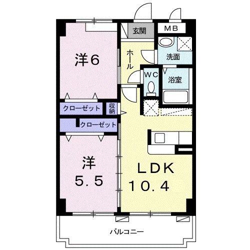 コートドオール パレス(2LDK/6階)の間取り写真