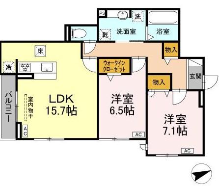 ルヴィータ広瀬(2LDK/1階)の間取り写真
