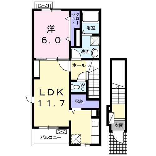 ルシェルサンフラワーC(1LDK/2階)の間取り写真