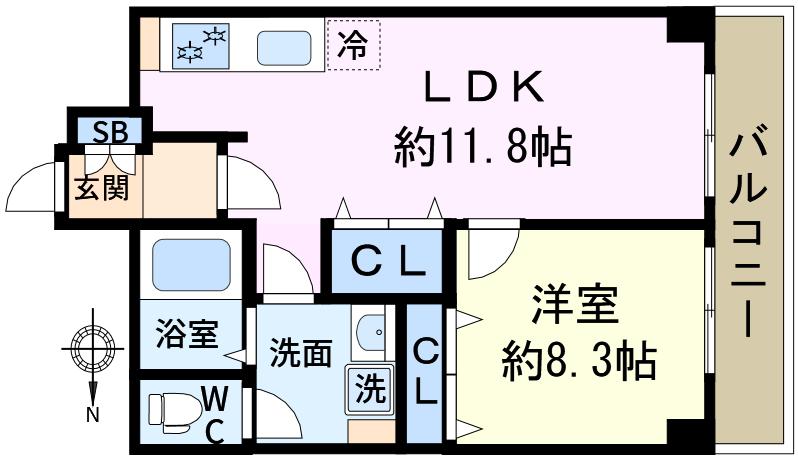 ハイム松江(1LDK/6階)の間取り写真