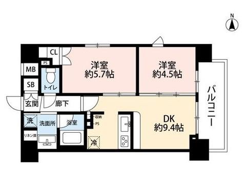 フォースター入谷(2DK/4階)の間取り写真